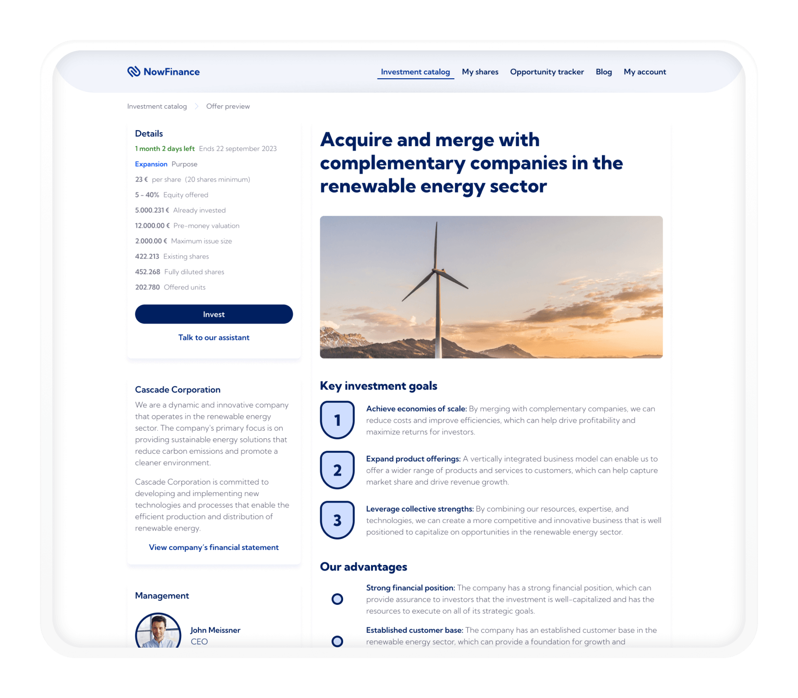 Investment webapp — offer preview