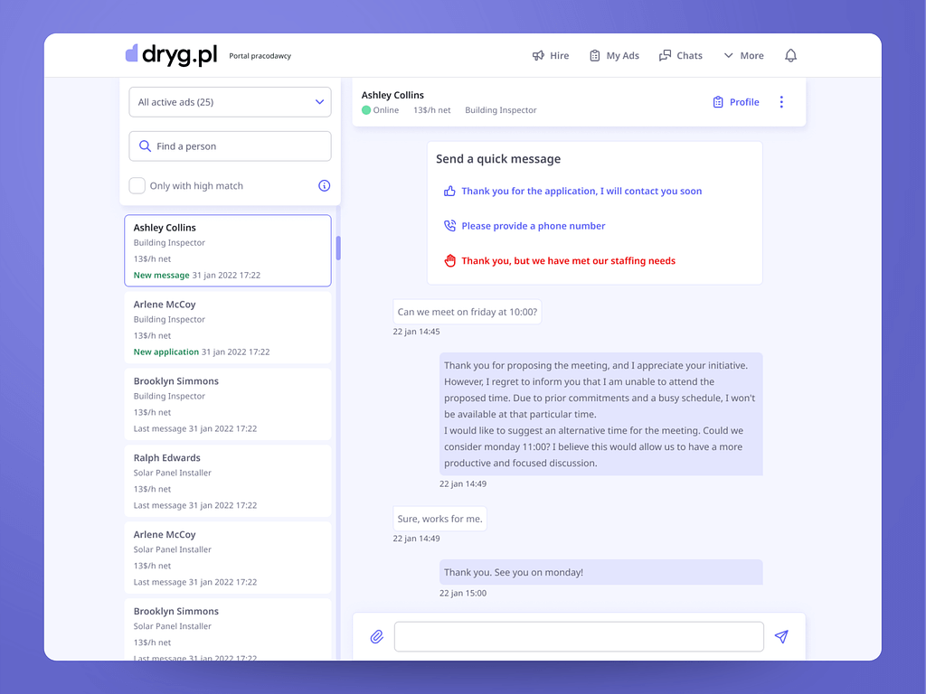 Dryg messages view