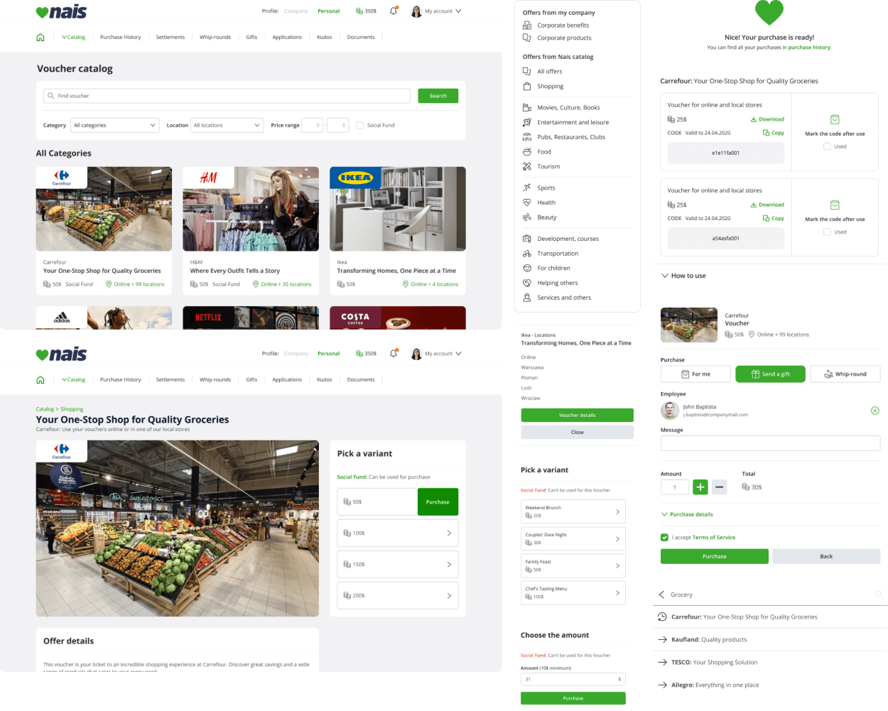 Redesigned Nais marketplace UI screens